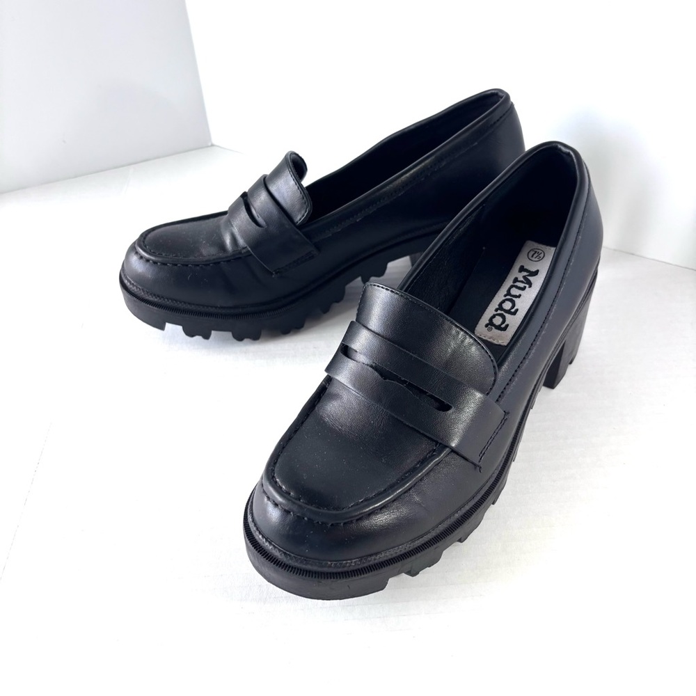 Mudd Penny Loafers Women’s Size 7.5 Black Chunky Platform Lug Block Heel Y2K - Picture 5 of 12